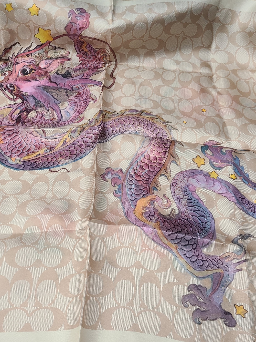 Coach Pink and Purple Dragon Print Scarf